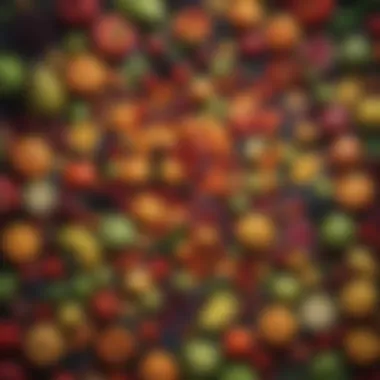 Diversity in Nutrition A vibrant assortment of colorful fruits and vegetables arranged aesthetically to showcase diversity in nutrition.