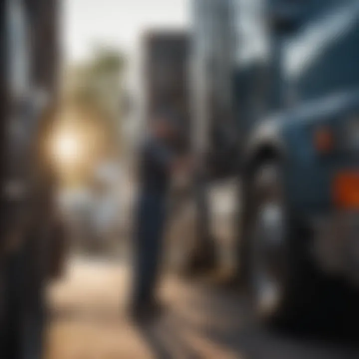 Mechanic performing maintenance on a semi truck