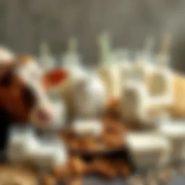 An array of diverse milk types including cow, almond, and oat varieties