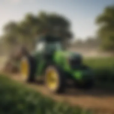 John Deere Tractor in Action Showcasing a John Deere tractor in a lush farm setting