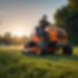 Stihl riding lawn mower in action on a lush field