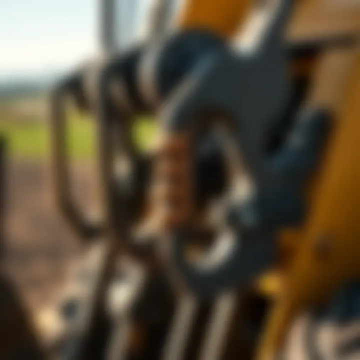 Detailed Design of Backhoe Fork Hooks Close-up view of backhoe fork hooks demonstrating their design