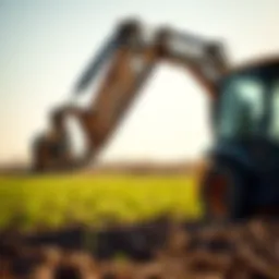 Backhoe fork hook attachment showcased in a farm setting