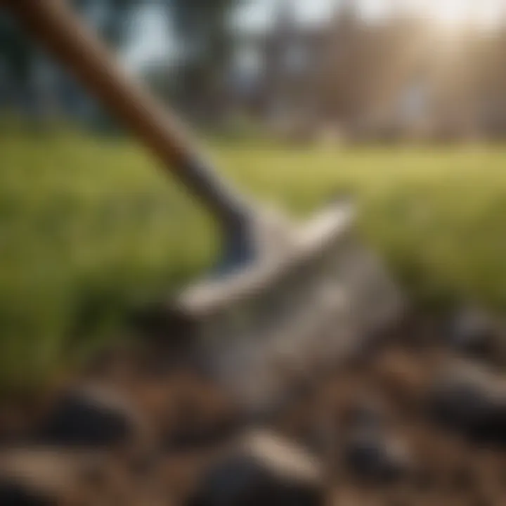 Close-up of the tines of a lawn rock rake showcasing its design and durability