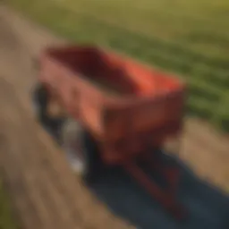 A sturdy wagon in a field showcasing its fold down sides
