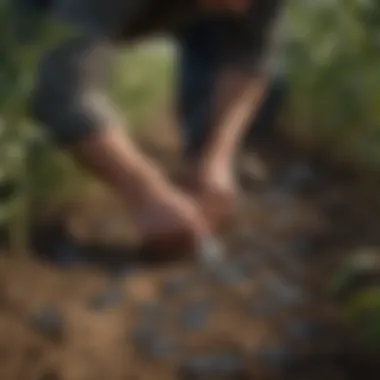 A farmer utilizing black plastic tags for crop organization