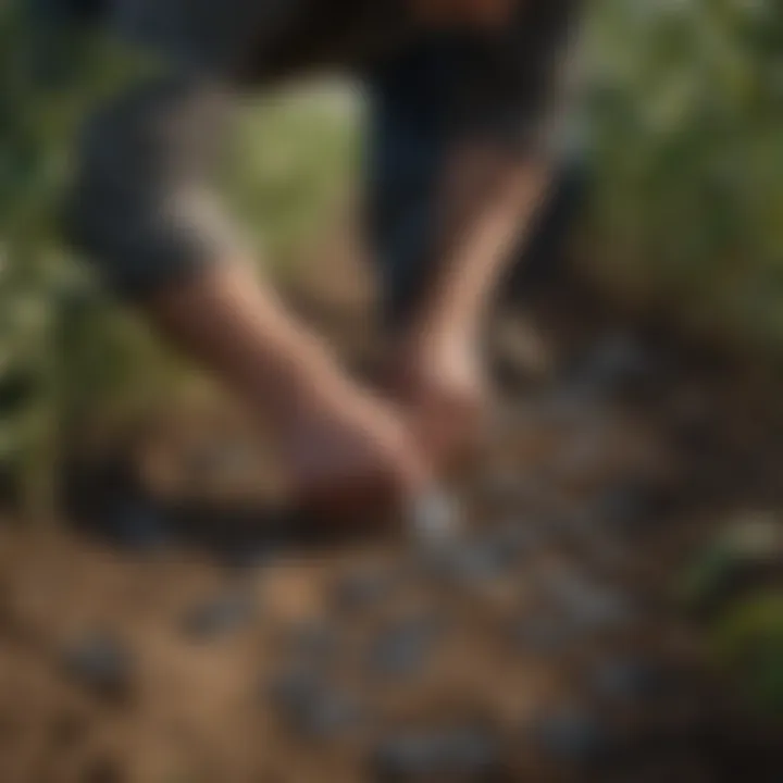 A farmer utilizing black plastic tags for crop organization