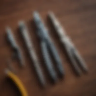 Various types of needle nose pliers arranged for comparison