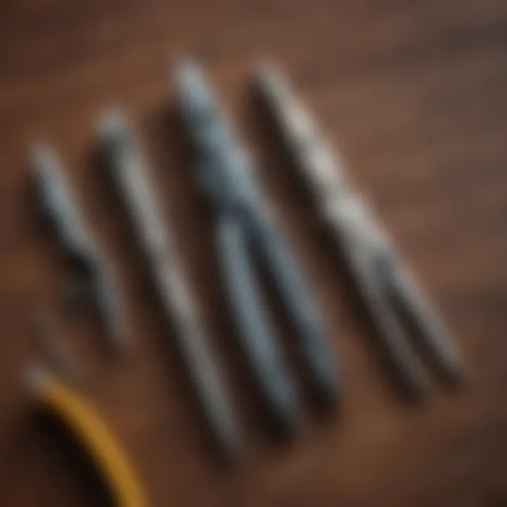 Various types of needle nose pliers arranged for comparison