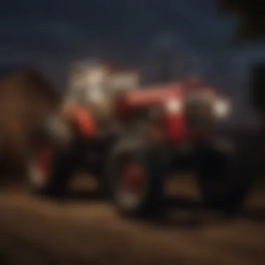 Showcasing various types of tractor lights installed on a farm vehicle