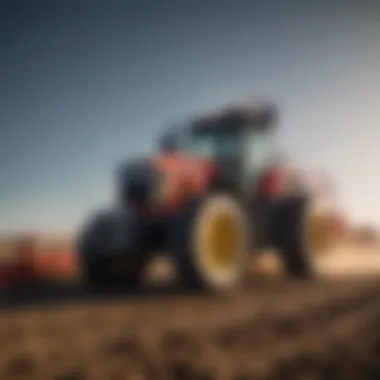 A modern utility tractor in a vast agricultural field