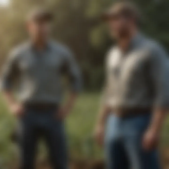 Farmers engaged in outdoor work wearing functional shirts