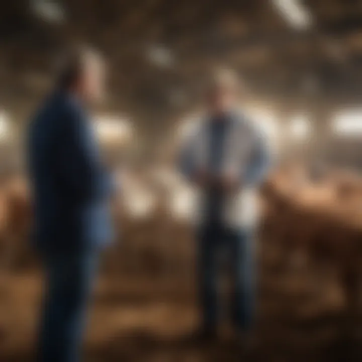 Farmers and veterinarians discussing livestock health
