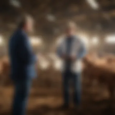 Collaborative Approaches to Livestock Health Management Farmers and veterinarians discussing livestock health