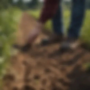 Examining Soil Health with Cover Crops Farmers examining soil health with cover crops integrated into a field