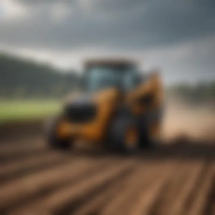 Agricultural skid steer working in the field