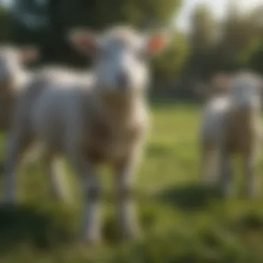 Lambs grazing on pasture filled with fresh greens