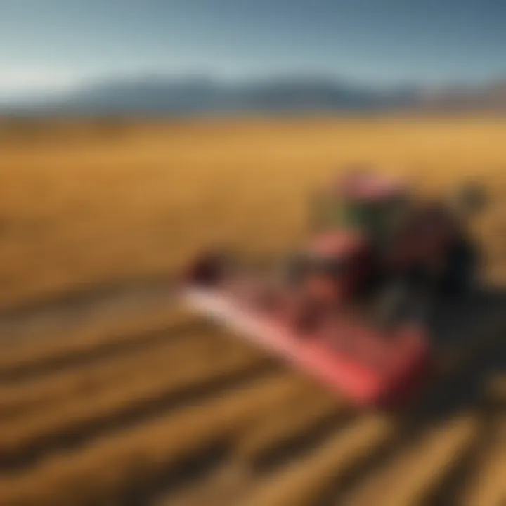 Harvesting process in a golden field during autumn.