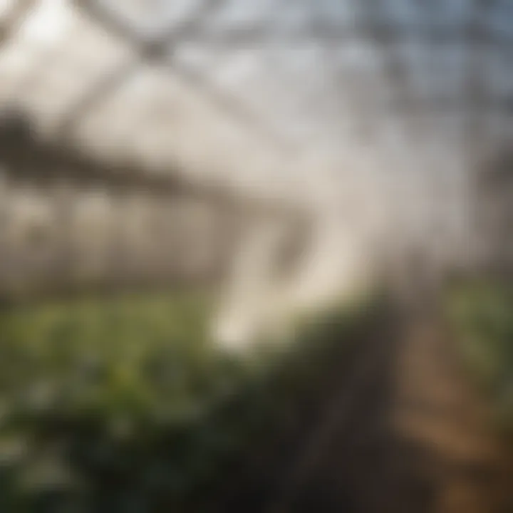 Close-up of misting system installed in a greenhouse