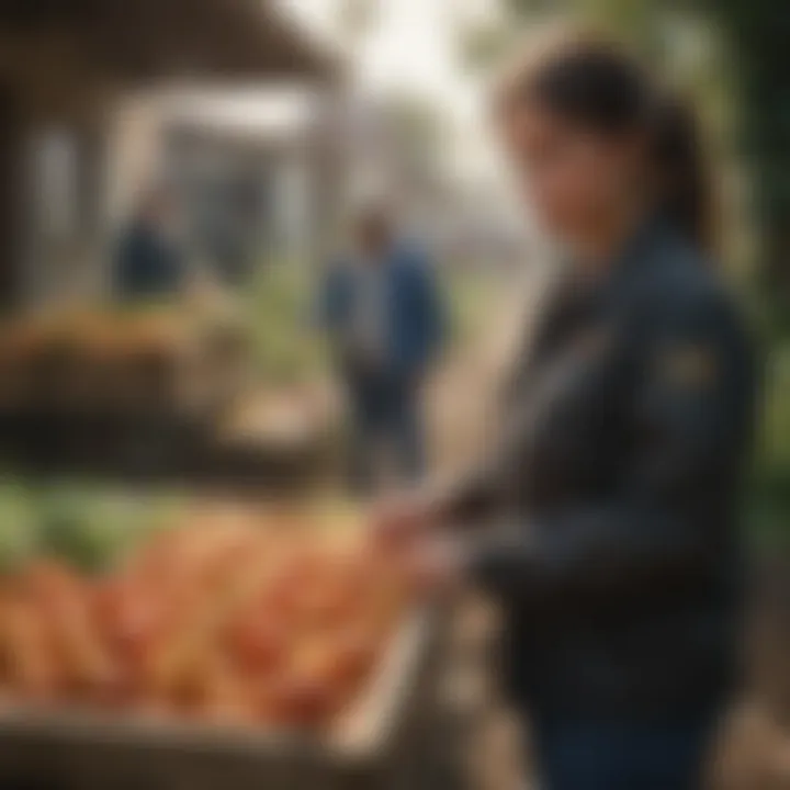 Volunteers distributing food to families in need