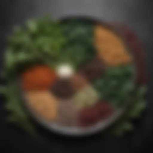 A vibrant plate showcasing various iron-rich foods including leafy greens and legumes
