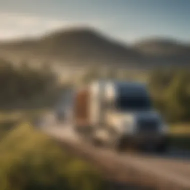 Freightliner truck navigating through rural Arkansas landscape