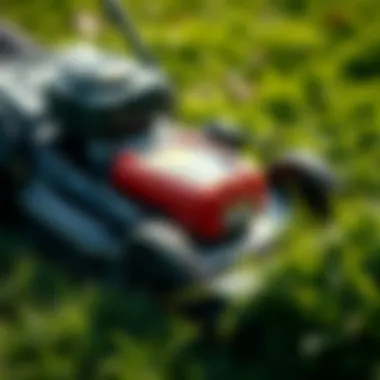 Precision Cutting: The Art of Lawn Mowing Close-up of mower cutting grass