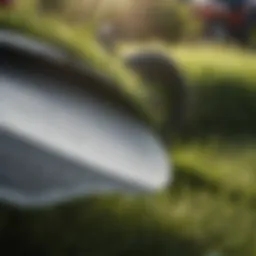 Close-up of a sharp mower blade