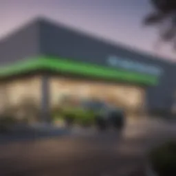 Exterior view of Green Ford Service Department showcasing modern architecture