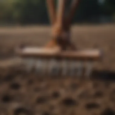 Close-up of ground rake tines engaging soil