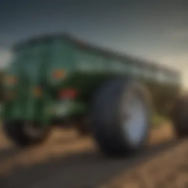 Close-up of a specialized agricultural trailer highlighting its features and specifications.