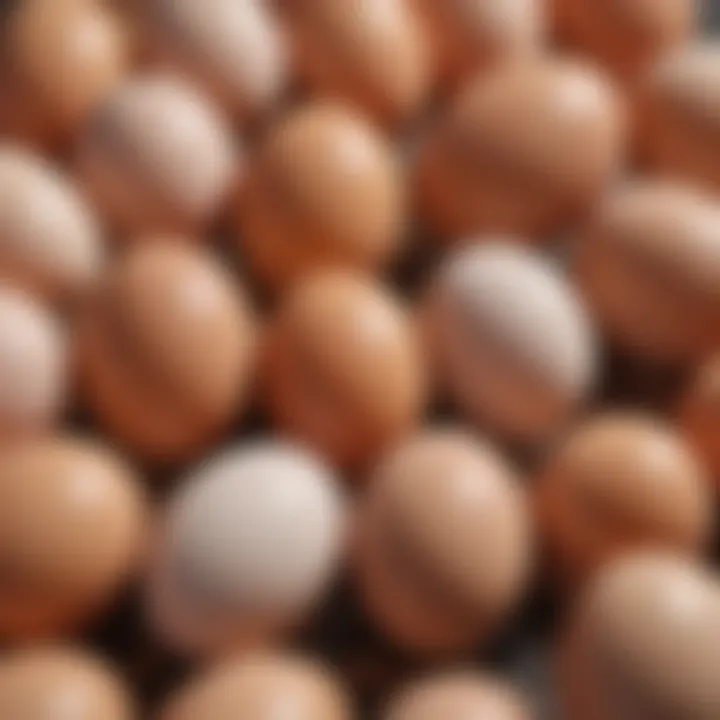 A close-up view of chicken eggs at various stages of embryonic development