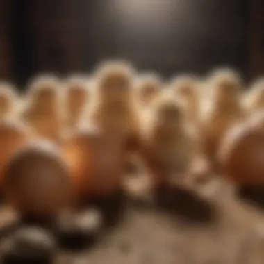 Newly hatched chicks breaking out of their eggs