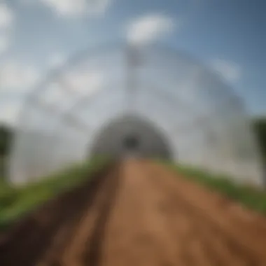 Materials Used in High Tunnel Hoop House Construction Side view of high tunnel hoop house demonstrating materials used in construction