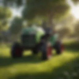 Lawn tractor navigating a lush garden