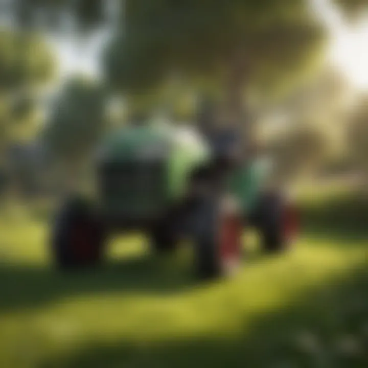 Lawn tractor navigating a lush garden