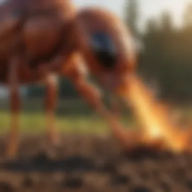 Agricultural professional applying fire ant killer in a field setting