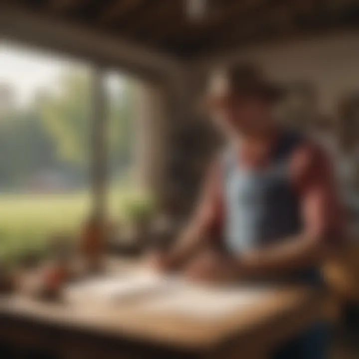 A farmer discussing insurance options with an advisor in a rural office