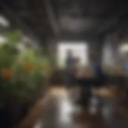 Diverse tech workspace showcasing collaboration among interns