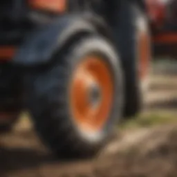 Close-up view of posi closing wheels on a tractor