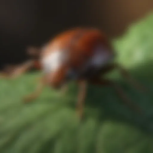 Close-up view of a June bug on a leaf