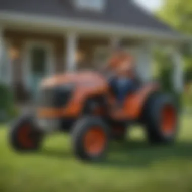 A homeowner performing routine checks on a lawn tractor.