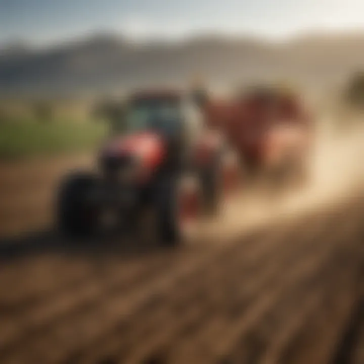 An agricultural field with workers engaged in various tasks