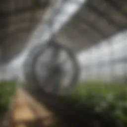 Louvered shop fan enhancing air circulation in a greenhouse