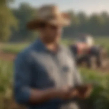 Empowering Farmers with Real-Time Insights A farmer using a tablet to access real-time data on crop conditions.
