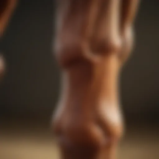 Close-up of a horse's leg showing signs of arthritis