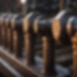 Close-up view of rusted bolts on agricultural machinery