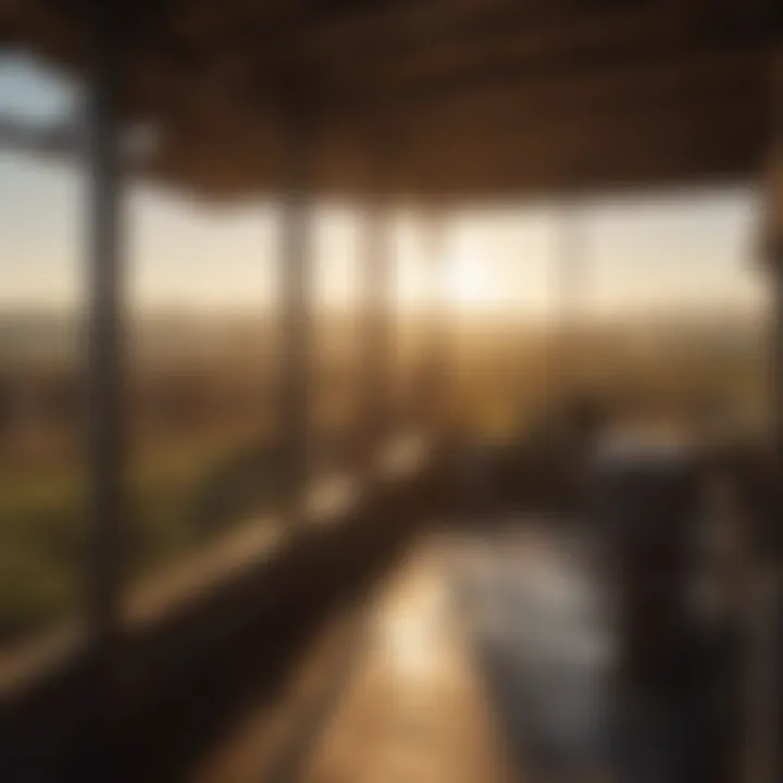 A serene view of a dairy farm at sunrise, showcasing tranquility