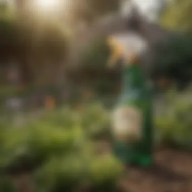 Close-up of Monterey Garden Insect Spray bottle in a garden setting