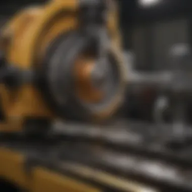 Close-up of oil filter cutter revealing operational details